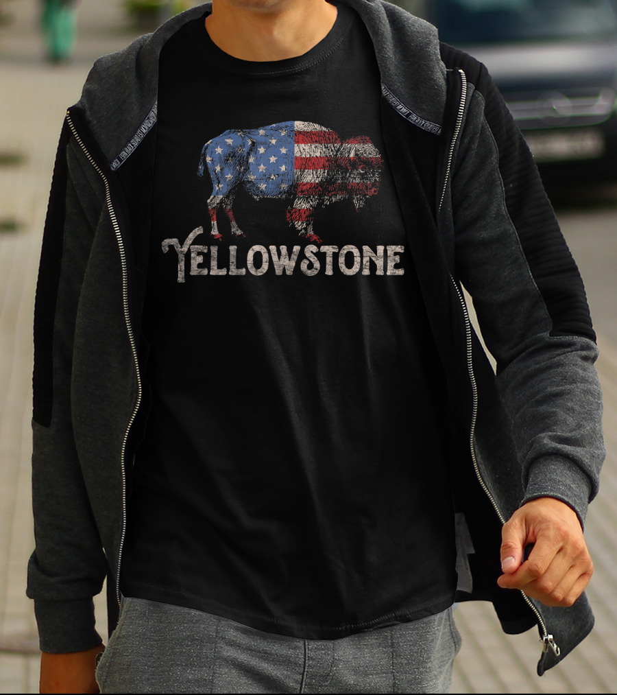 Yellowstone American Flag Bison T-Shirt
