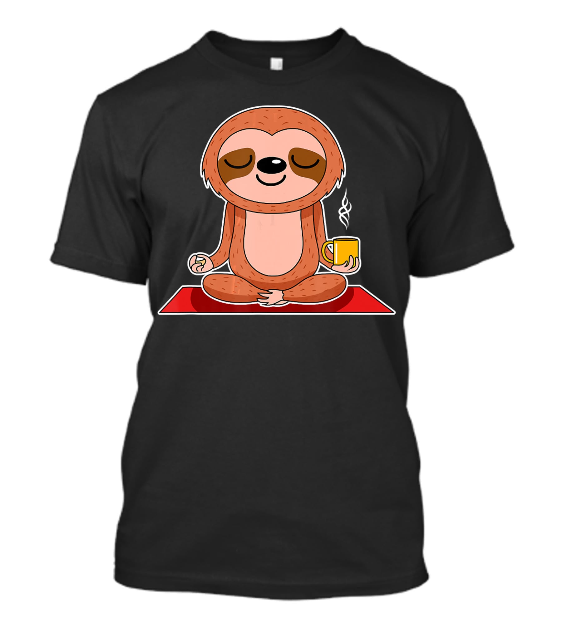 Yoga Sloth Funny Workout Fitness Casual Relaxing Meditation With Coffee T-Shirt