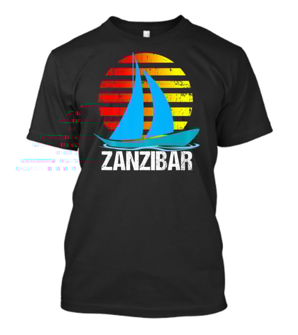 Zanzibar Sunset Sailboat Vintage Nautical Scene T-Shirt