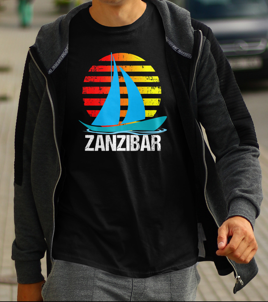 Zanzibar Sunset Sailboat Vintage Nautical Scene T-Shirt