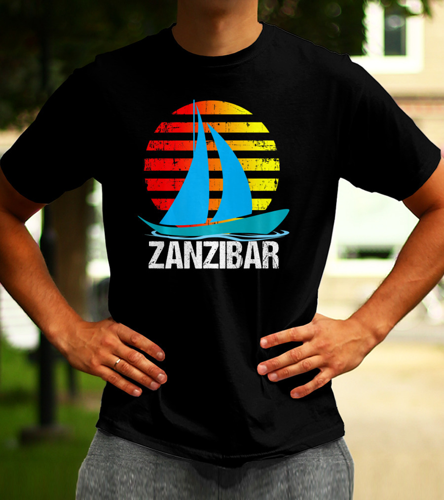 Zanzibar Sunset Sailboat Vintage Nautical Scene T-Shirt