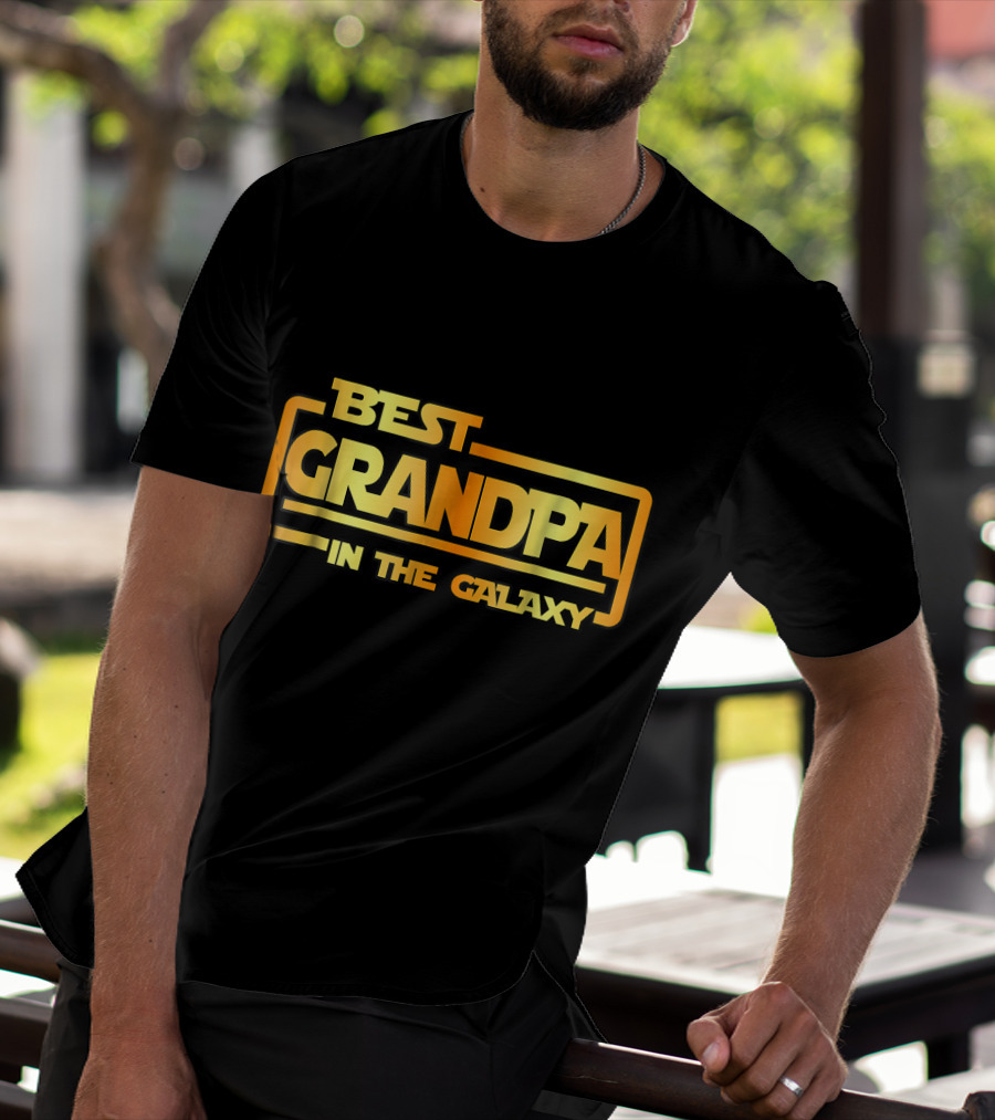 Best Grandpa In The Galaxy Bold Space Themed Text T-Shirt