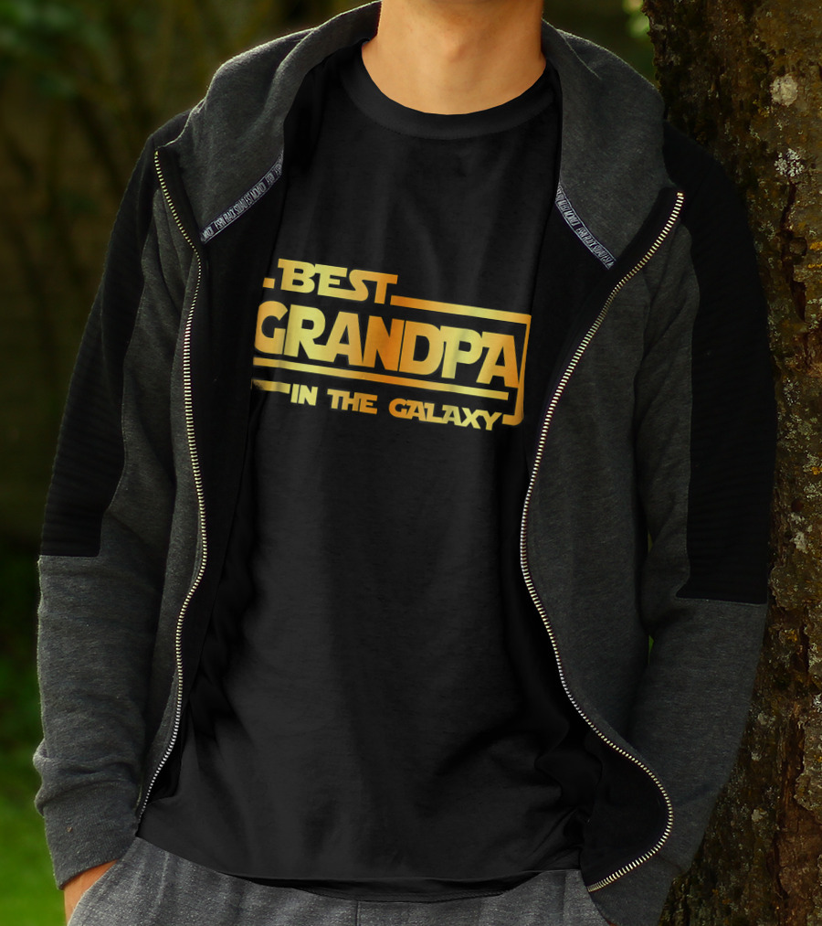 Best Grandpa In The Galaxy Bold Space Themed Text T-Shirt