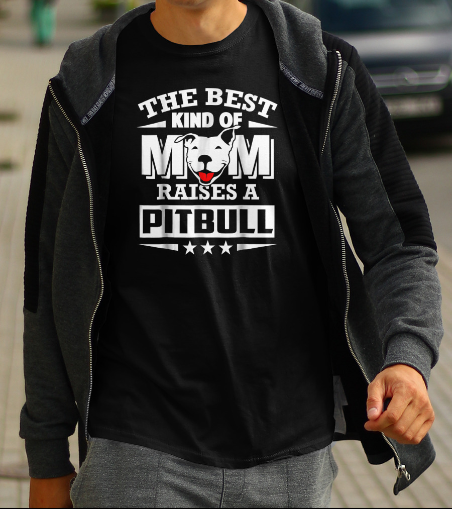 The Best Kind Of Mom Raises A Pitbull With Stars And Pitbull Face T-Shirt