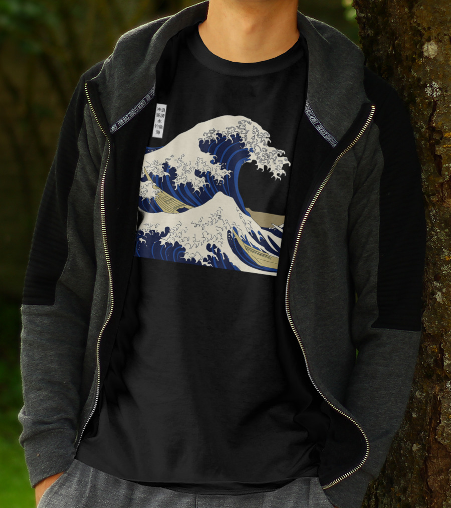 The Great Wave Off Kanagawa Japanese Ukiyo-e Woodblock Print Ocean Wave Mount Fuji Hokusai T-Shirt