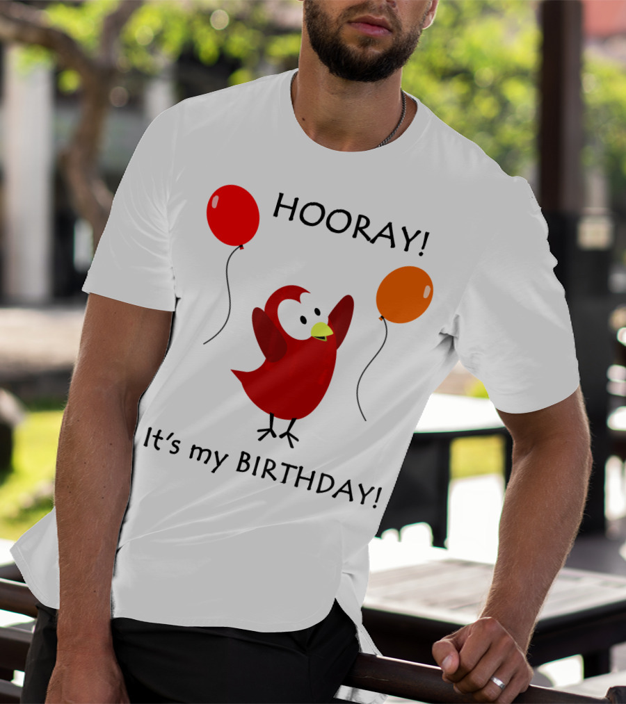 Hooray It's My Birthday Sammy Bird With Red And Orange Balloons T-Shirt