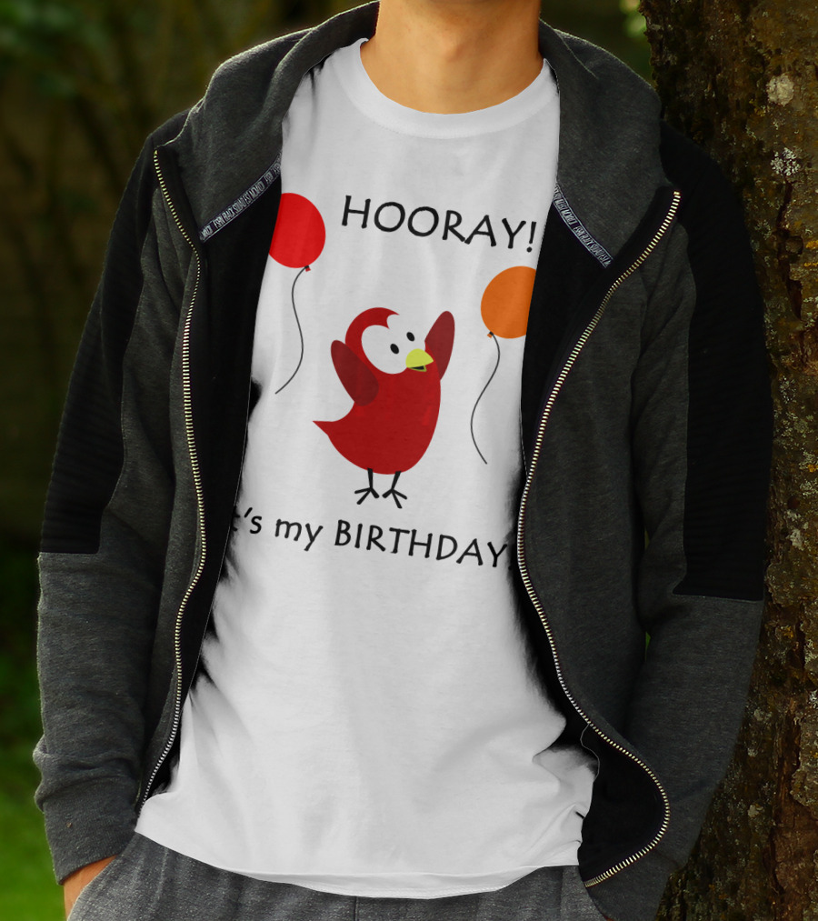 Hooray It's My Birthday Sammy Bird With Red And Orange Balloons T-Shirt