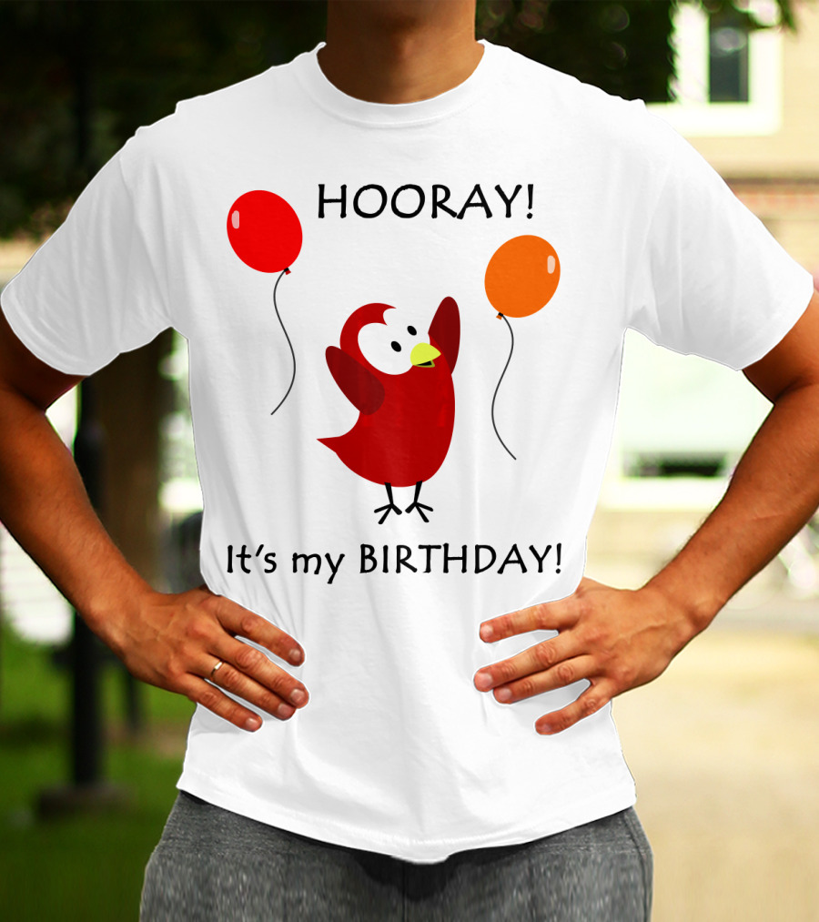 Hooray It's My Birthday Sammy Bird With Red And Orange Balloons T-Shirt