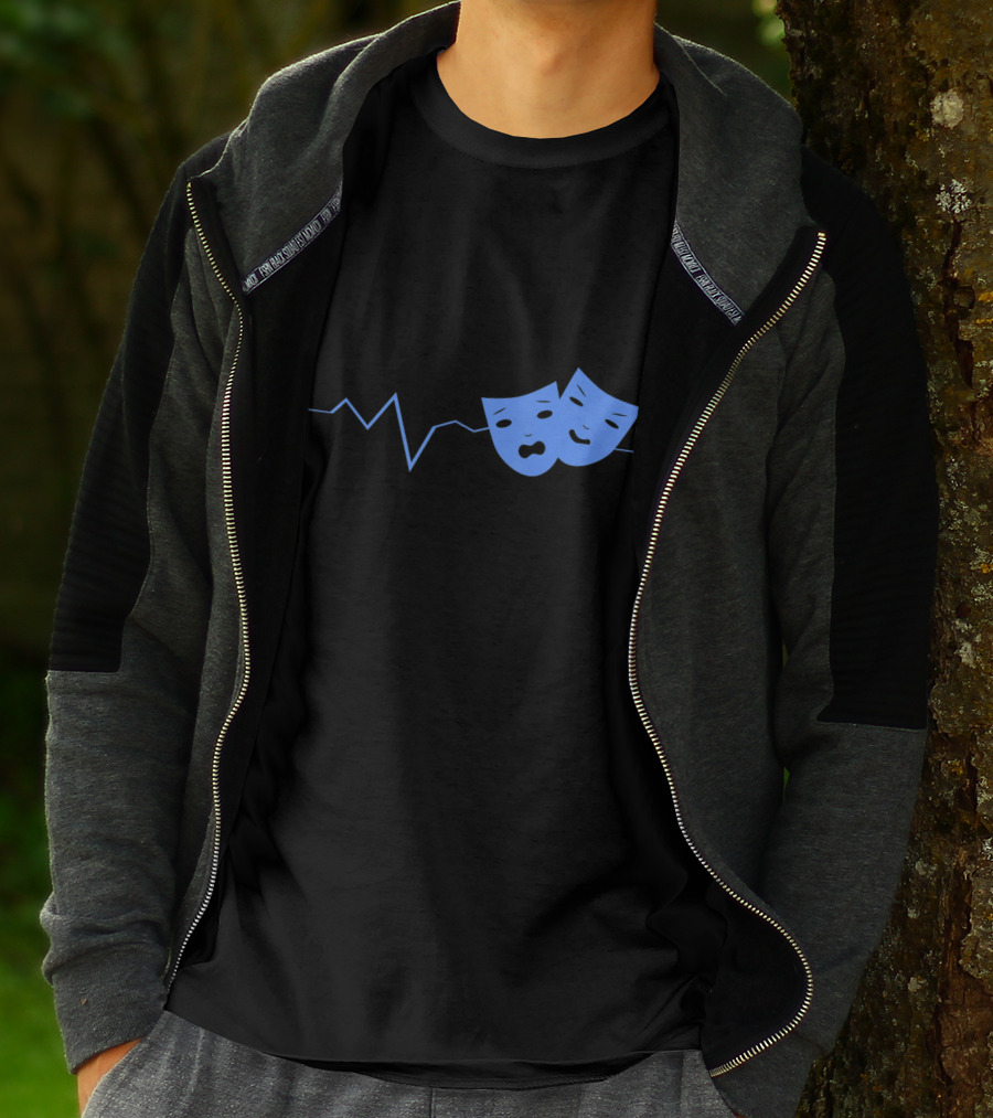 Theater Acting Masks With Heartbeat Line T-Shirt