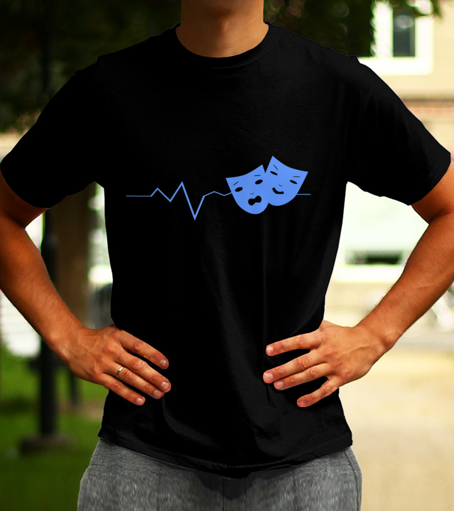 Theater Acting Masks With Heartbeat Line T-Shirt
