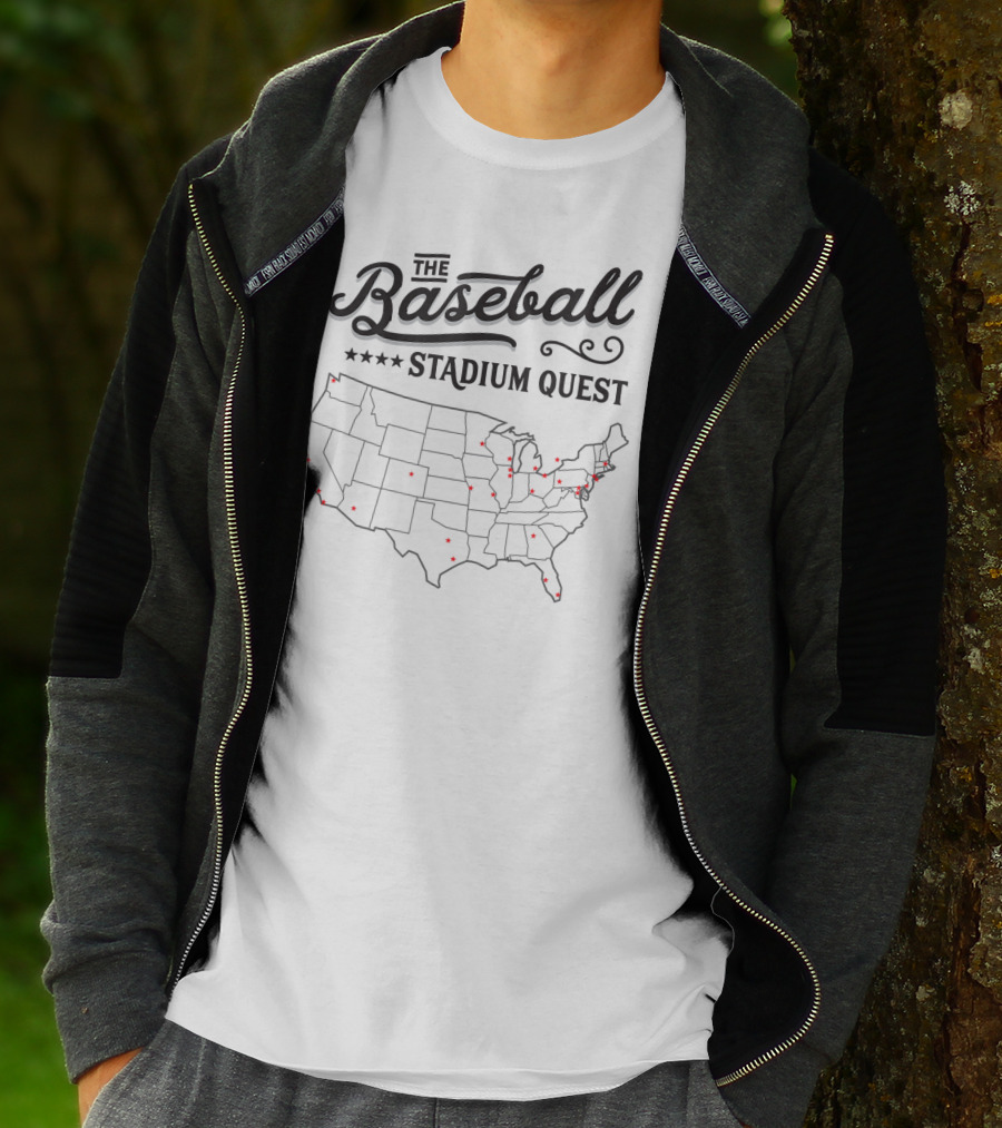 Baseball Stadium Quest Across America Map T-Shirt
