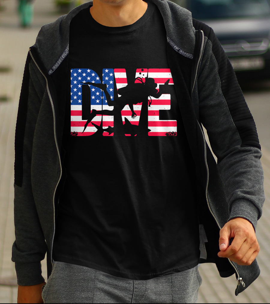 DIVE Scuba Diving Gear Equipment American Flag T-Shirt