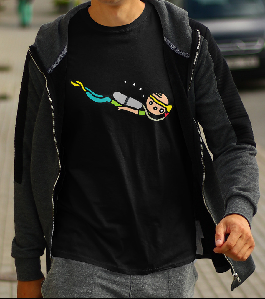 Scuba Diving Cartoon Character With Bubbles And Snorkeling Gear T-Shirt