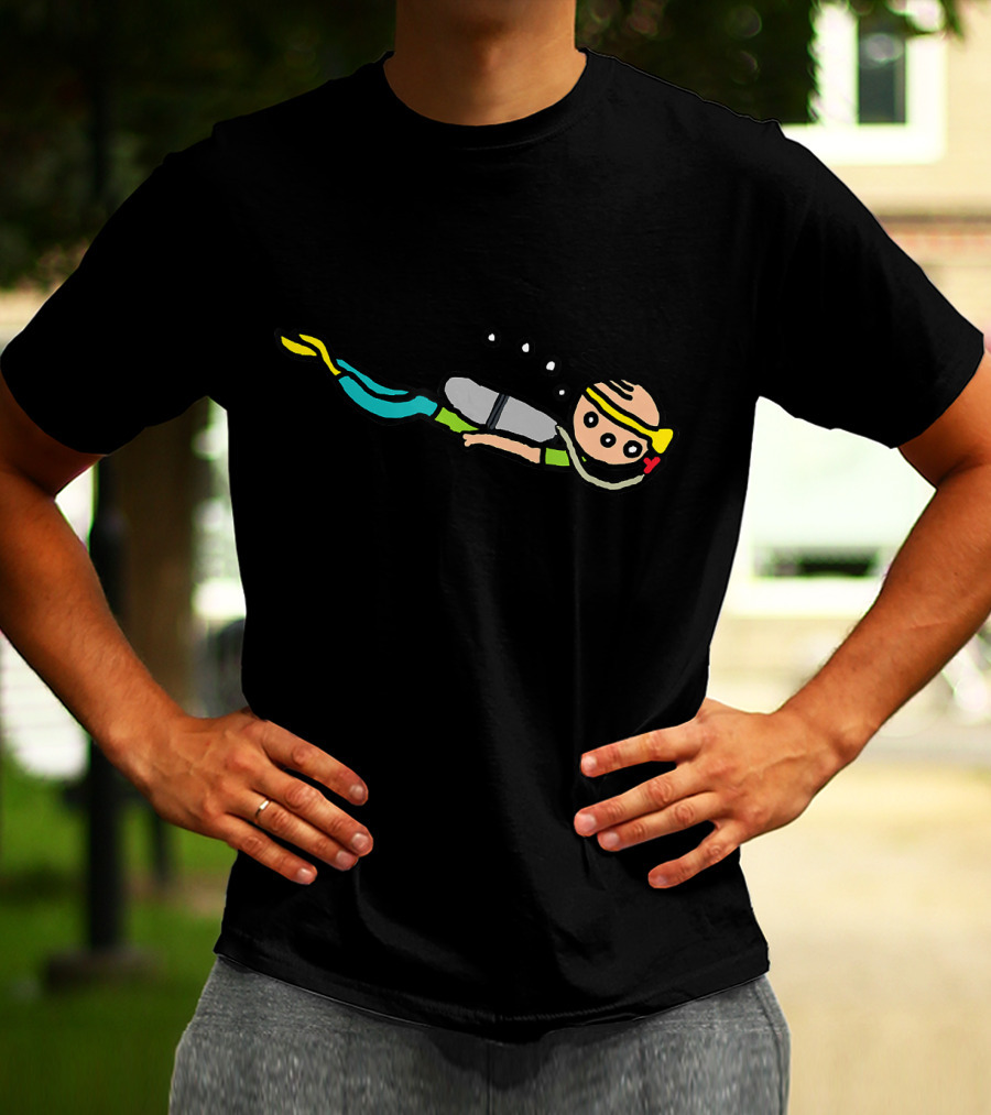 Scuba Diving Cartoon Character With Bubbles And Snorkeling Gear T-Shirt