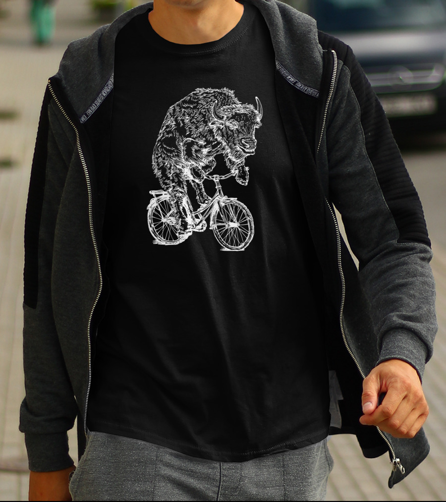 SEEMBO Bison Riding Bicycle Cyclist T-Shirt