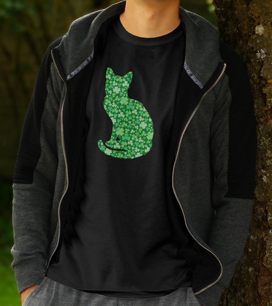 Shamrock Cat St Patrick's Day Irish Green Clover T-Shirt
