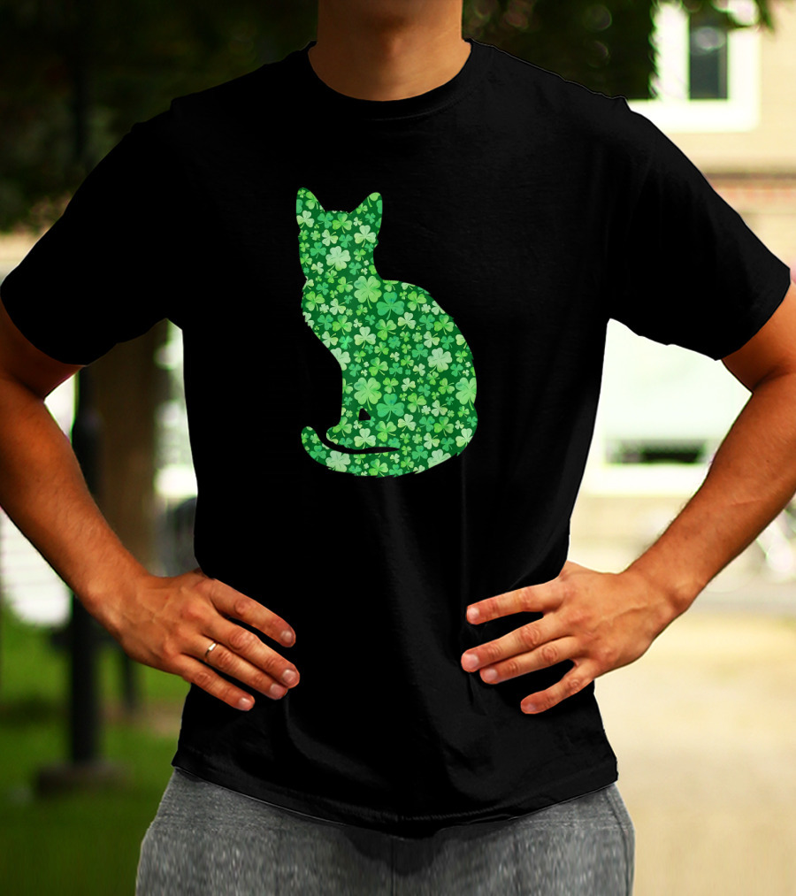 Shamrock Cat St Patrick's Day Irish Green Clover T-Shirt