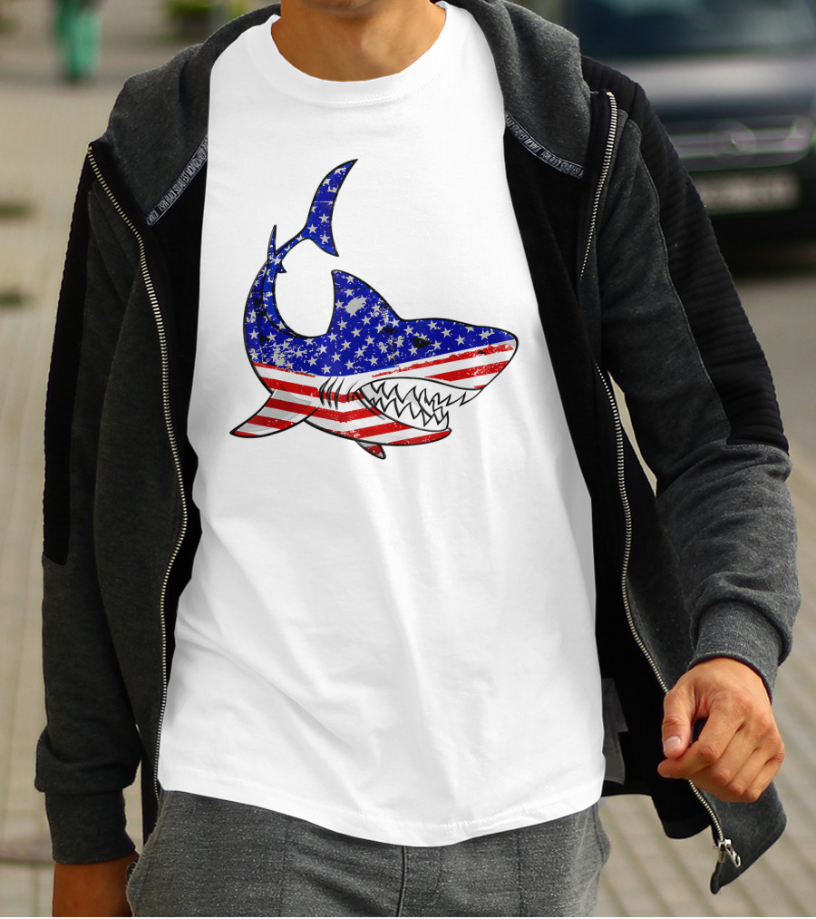 Jawsome Shark American Flag T-Shirt