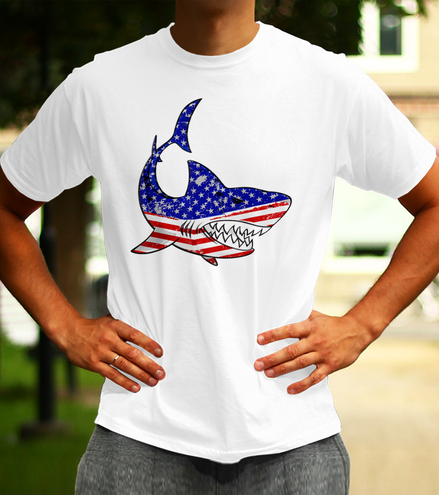 Jawsome Shark American Flag T-Shirt