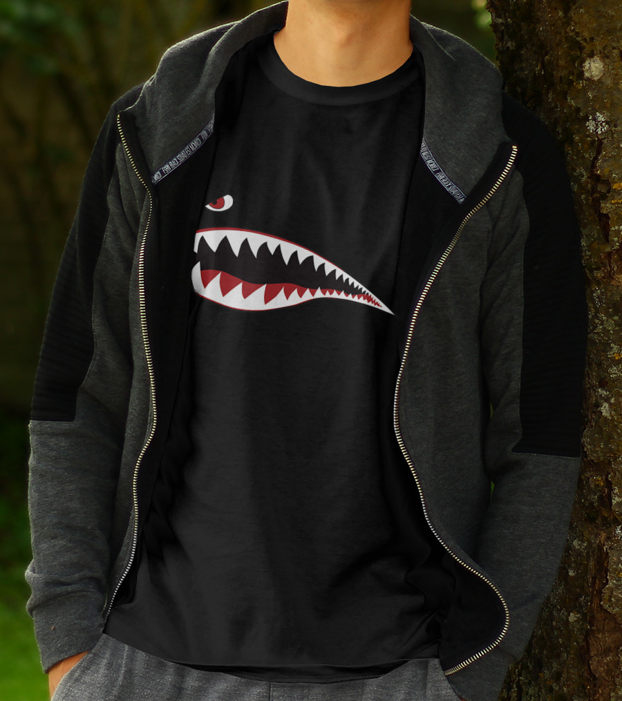 Shark Nose Art WWII Green Military Airplane Iconic T-Shirt