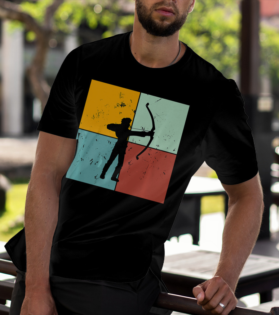 Shoot Aim Archer Bow Archery Arrow Vintage Silhouette Blocks T-Shirt