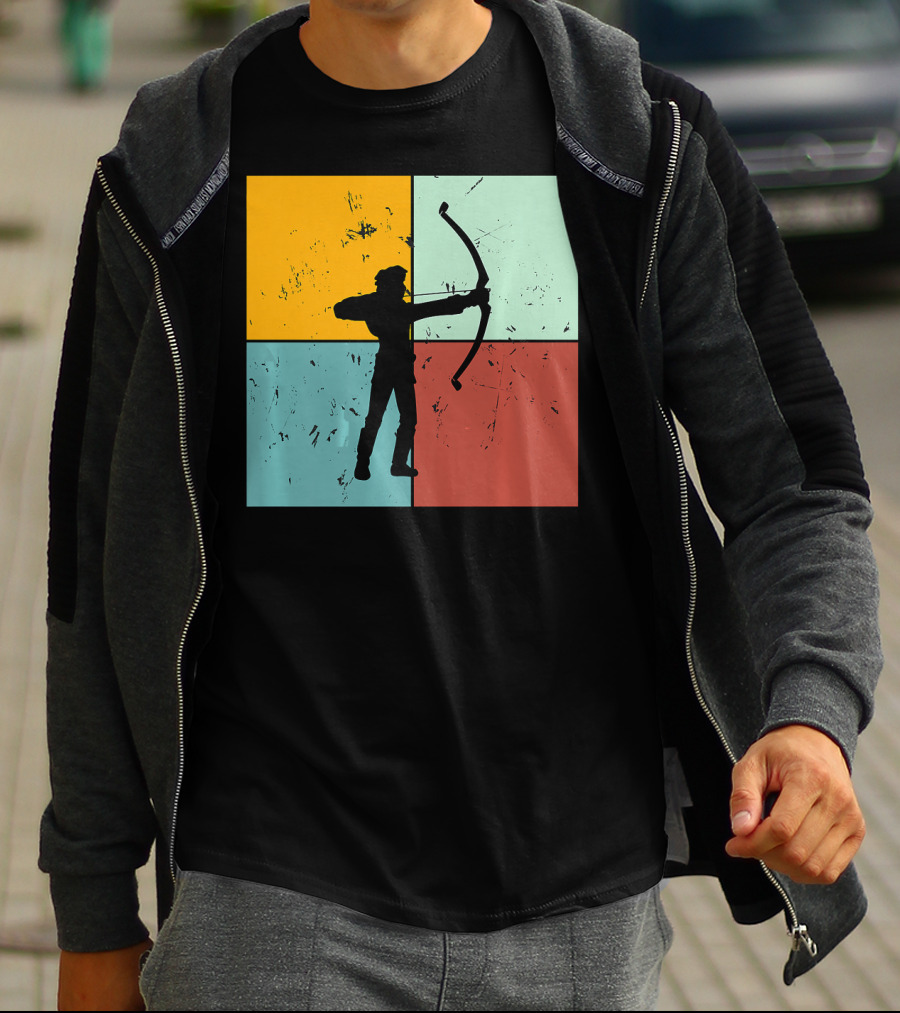 Shoot Aim Archer Bow Archery Arrow Vintage Silhouette Blocks T-Shirt