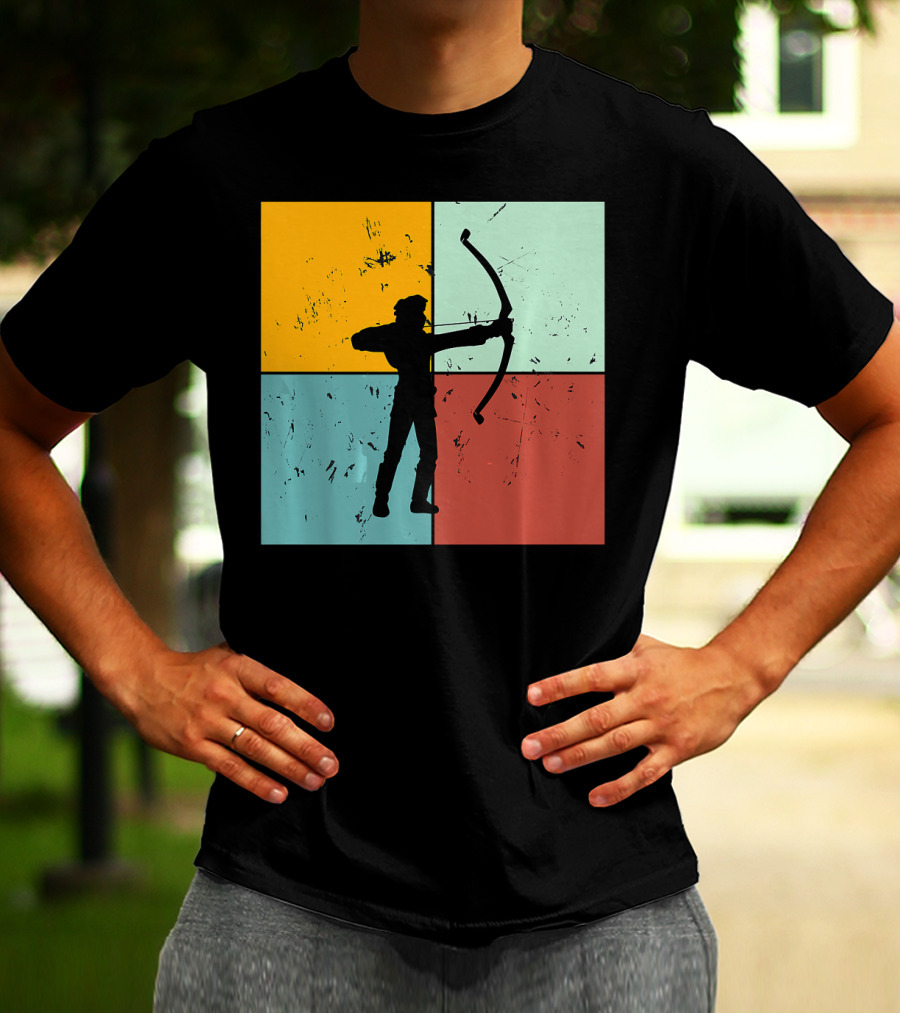 Shoot Aim Archer Bow Archery Arrow Vintage Silhouette Blocks T-Shirt