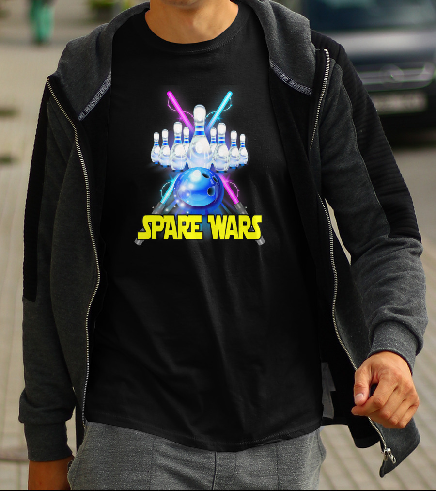 Spare Wars Bowling Team With Bowling Pins And Glowing Sabers T-Shirt