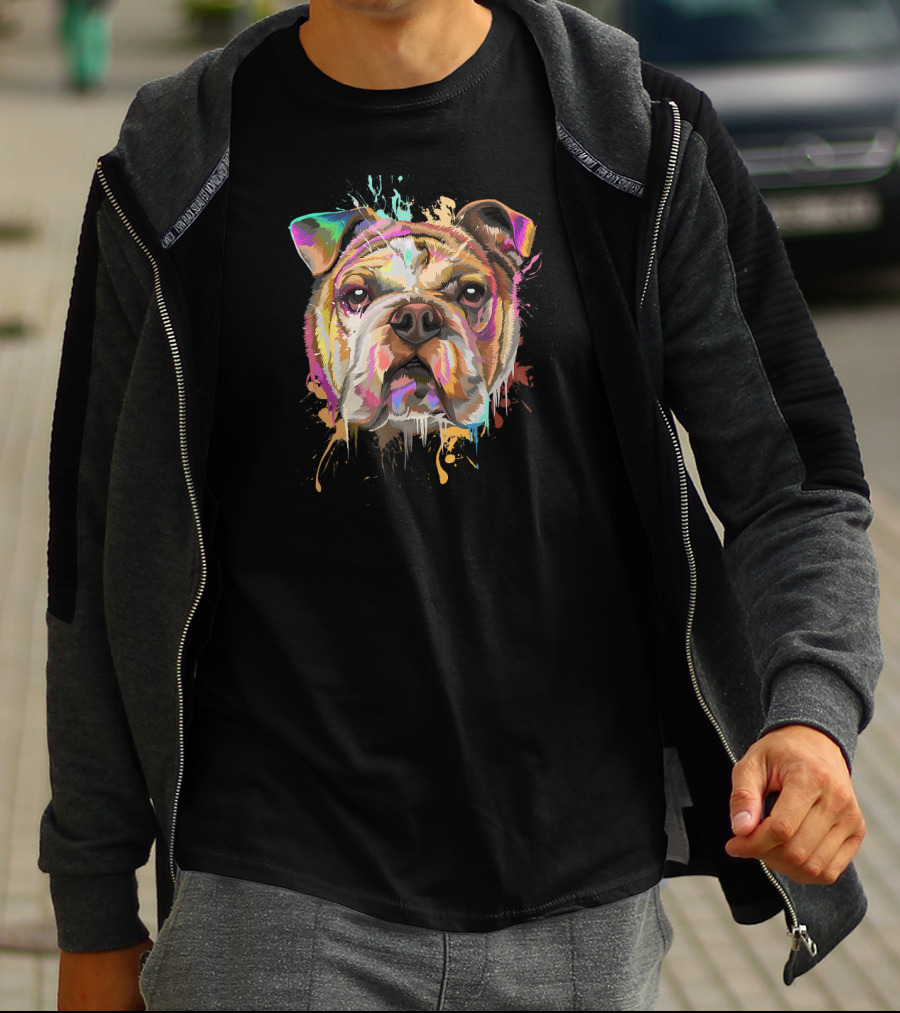 Splash Art Bulldog English Bulldo Dripping Colorful Paint T-Shirt