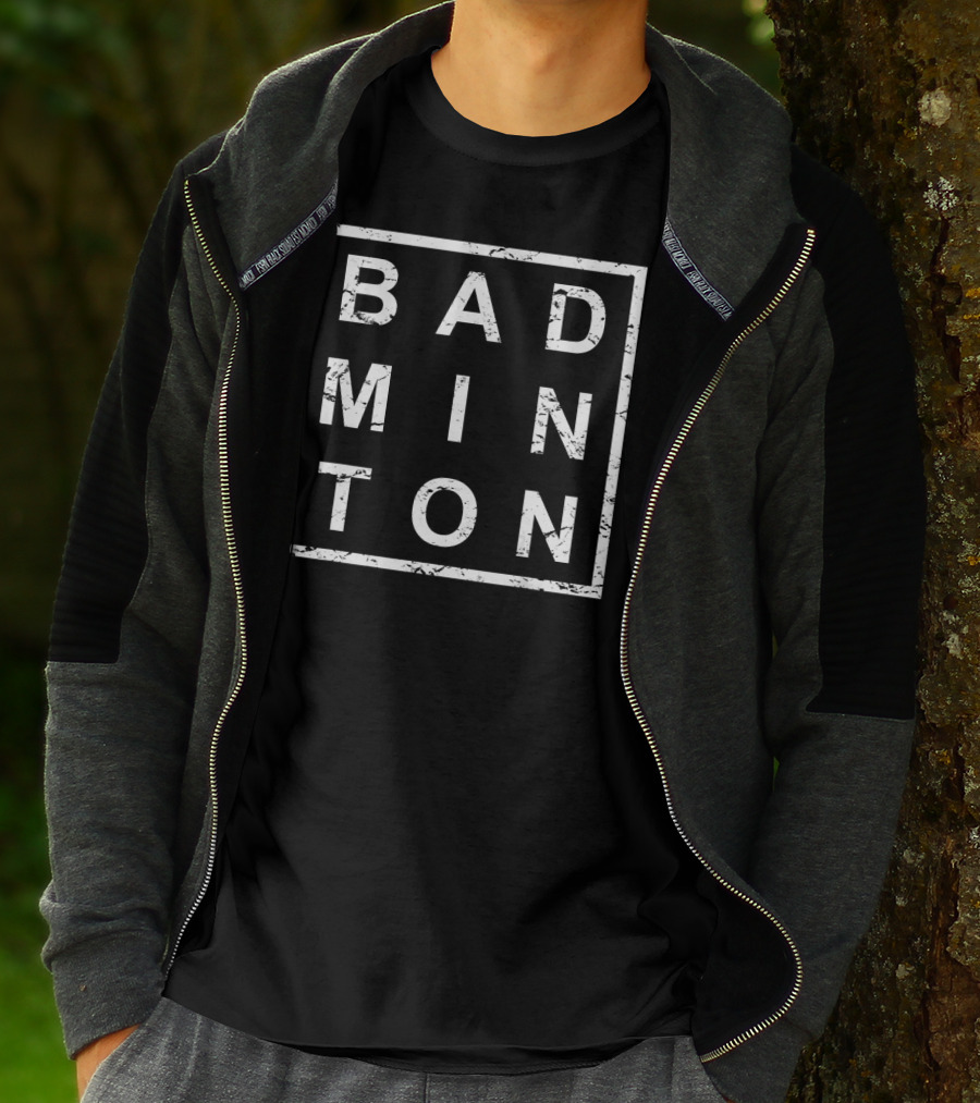Badminton Square Grunge Text T-Shirt