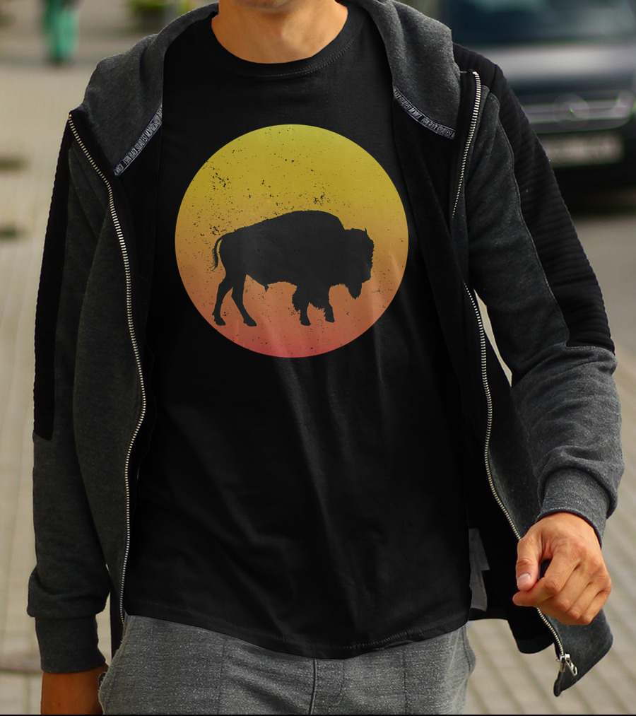 Sunset Plains Bison Vintage Circle T-Shirt
