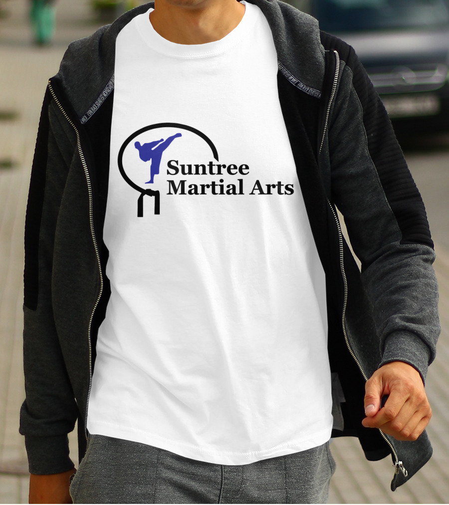 Suntree Martial Arts Logo With Blue Kicking T-Shirt