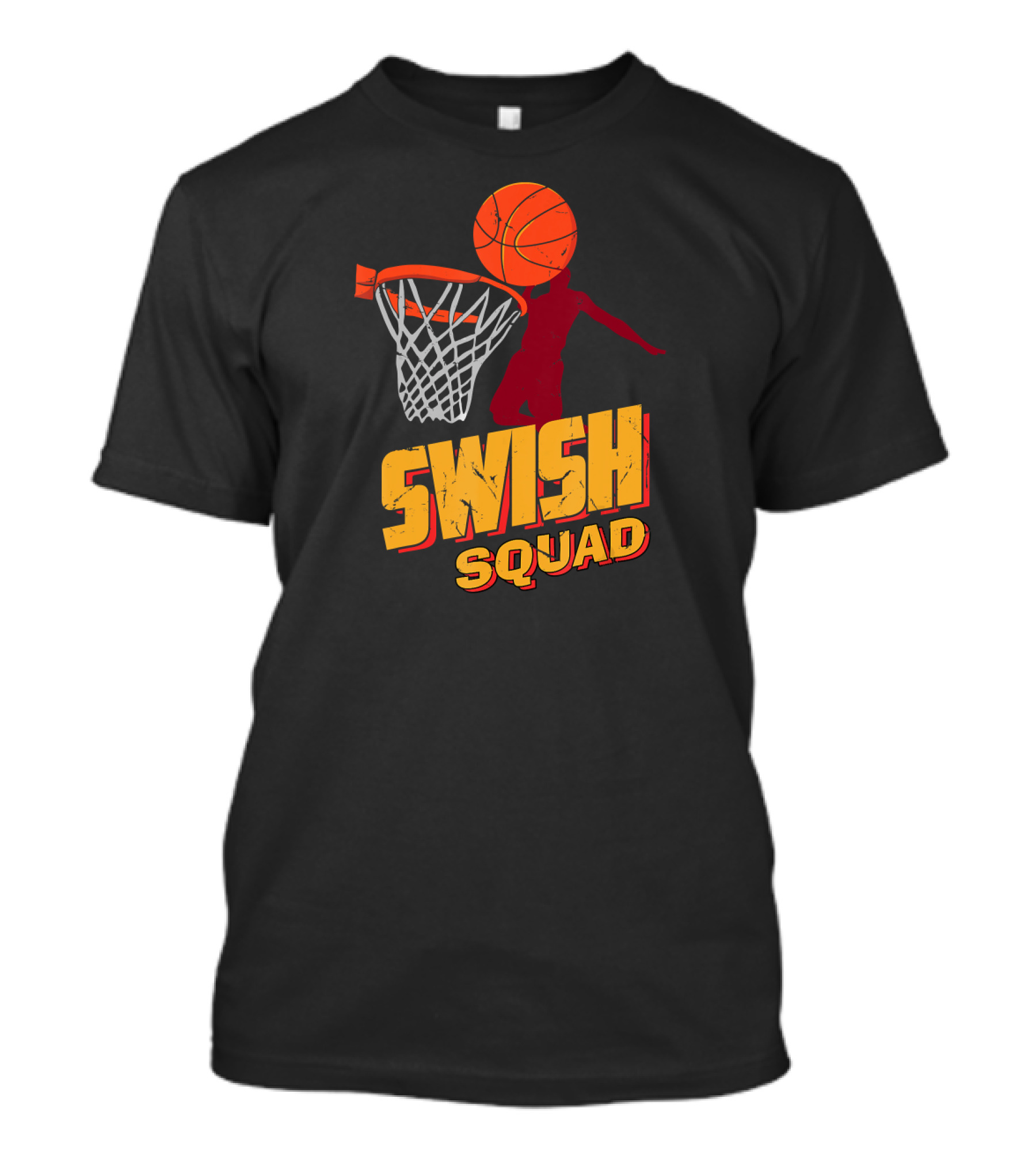 Swish Squad Basketball Player Dunking Basketball Through Hoop T-Shirt