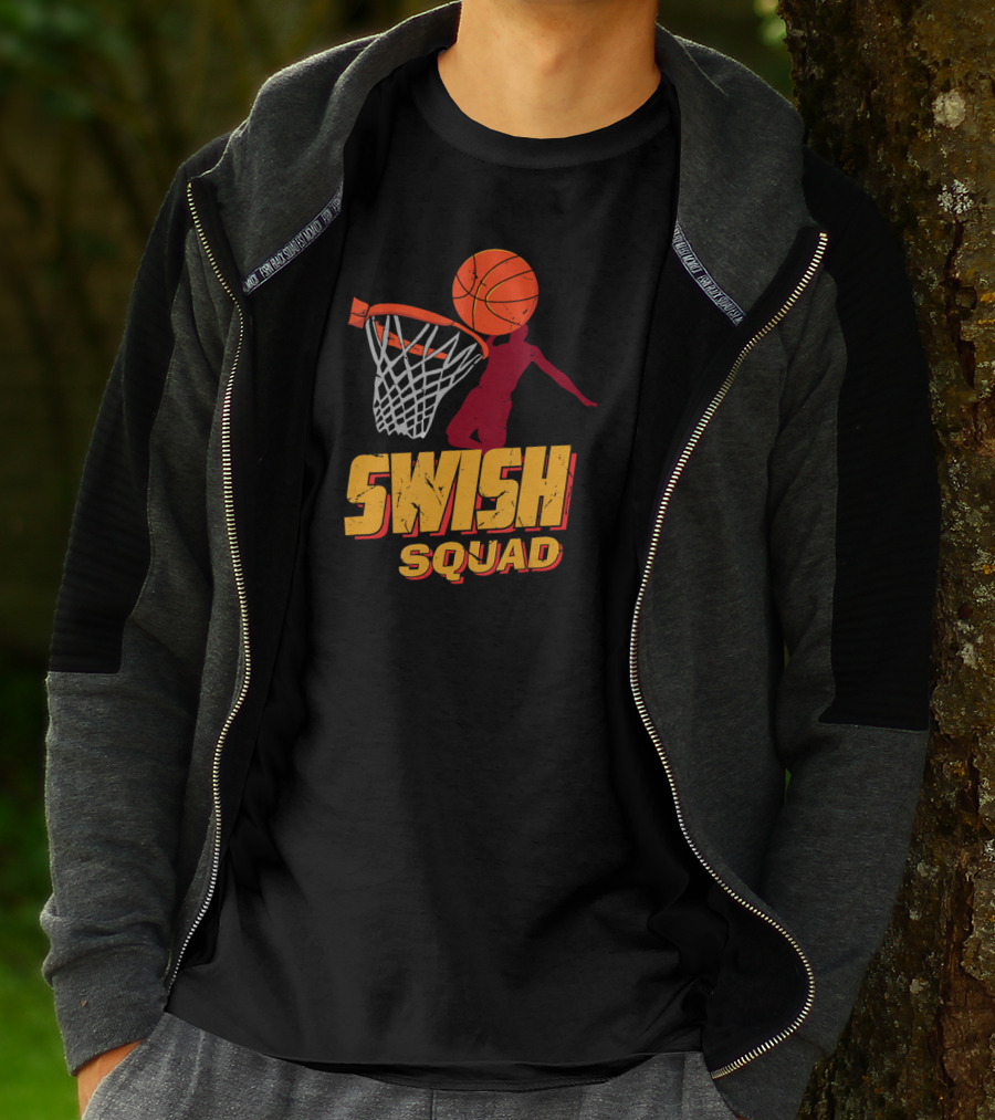 Swish Squad Basketball Player Dunking Basketball Through Hoop T-Shirt