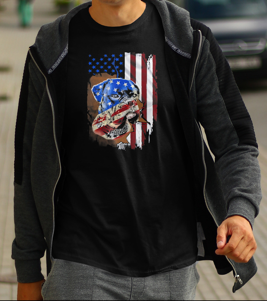 Tattoos Boxer Dog With American Flag Background T-Shirt