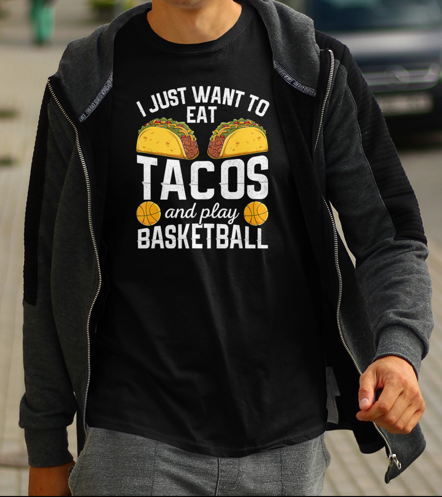 I Just Want To Eat Tacos And Play Basketball With Tacos And Basketballs Iconography T-Shirt