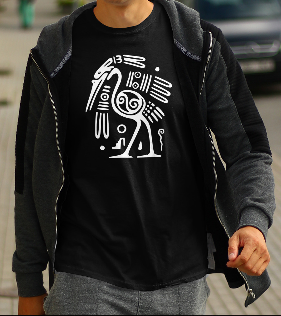 Ibis Ornithology White Line Drawing Ancient Symbolic T-Shirt