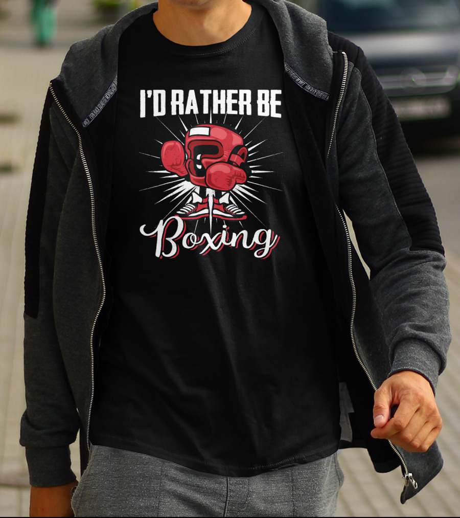 I'D RATHER BE BOXING Red Boxing Gloves And Shoes Burst T-Shirt