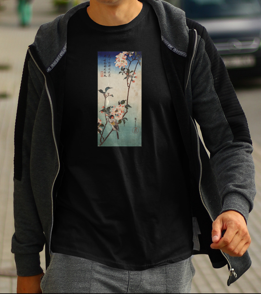 Japanese Ukiyo-e Birds With Cherry Blossoms Tree Scene T-Shirt