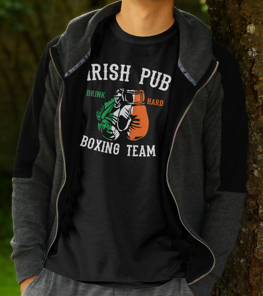 Irish Pub Boxing Team Drink Hard Irish Flag Gloves T-Shirt