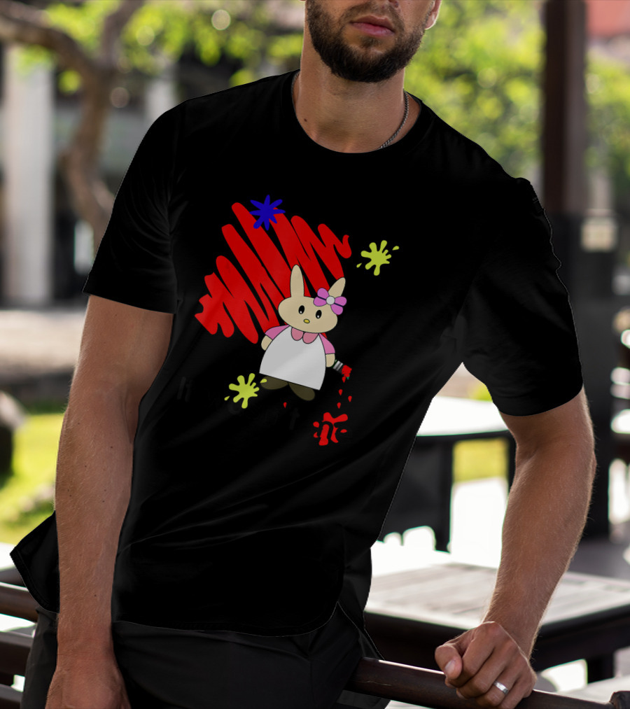 It Wasn't Me Bunny With Paintbrush And Red Scribble T-Shirt
