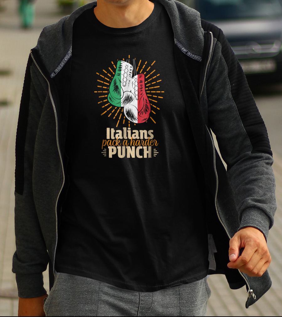 Italians Pack A Harder Punch Boxing Gloves Sporting Italy Flag Stripes T-Shirt
