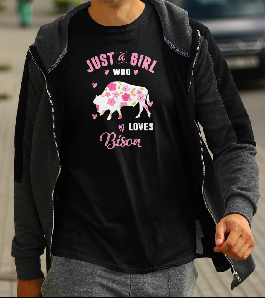 Just A Girl Who Loves Bison Floral Heart T-Shirt