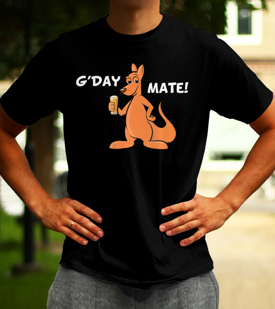 G'Day Mate Kangaroo Holding Beer T-Shirt