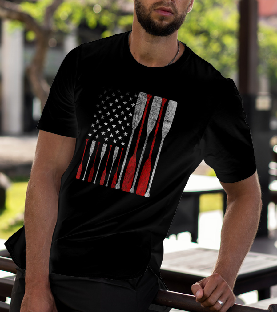 American Flag Oars Crew Rowing T-Shirt