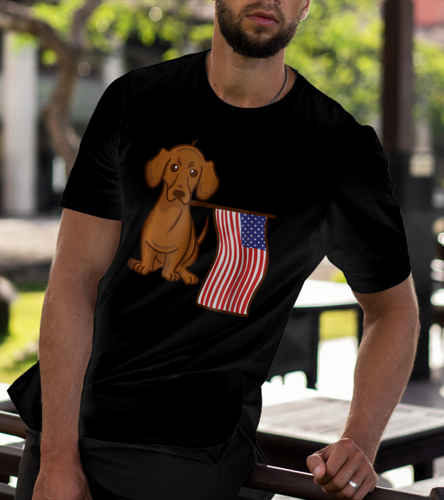 American Flag Dachshund Funny Wien Patriotic Dog T-Shirt