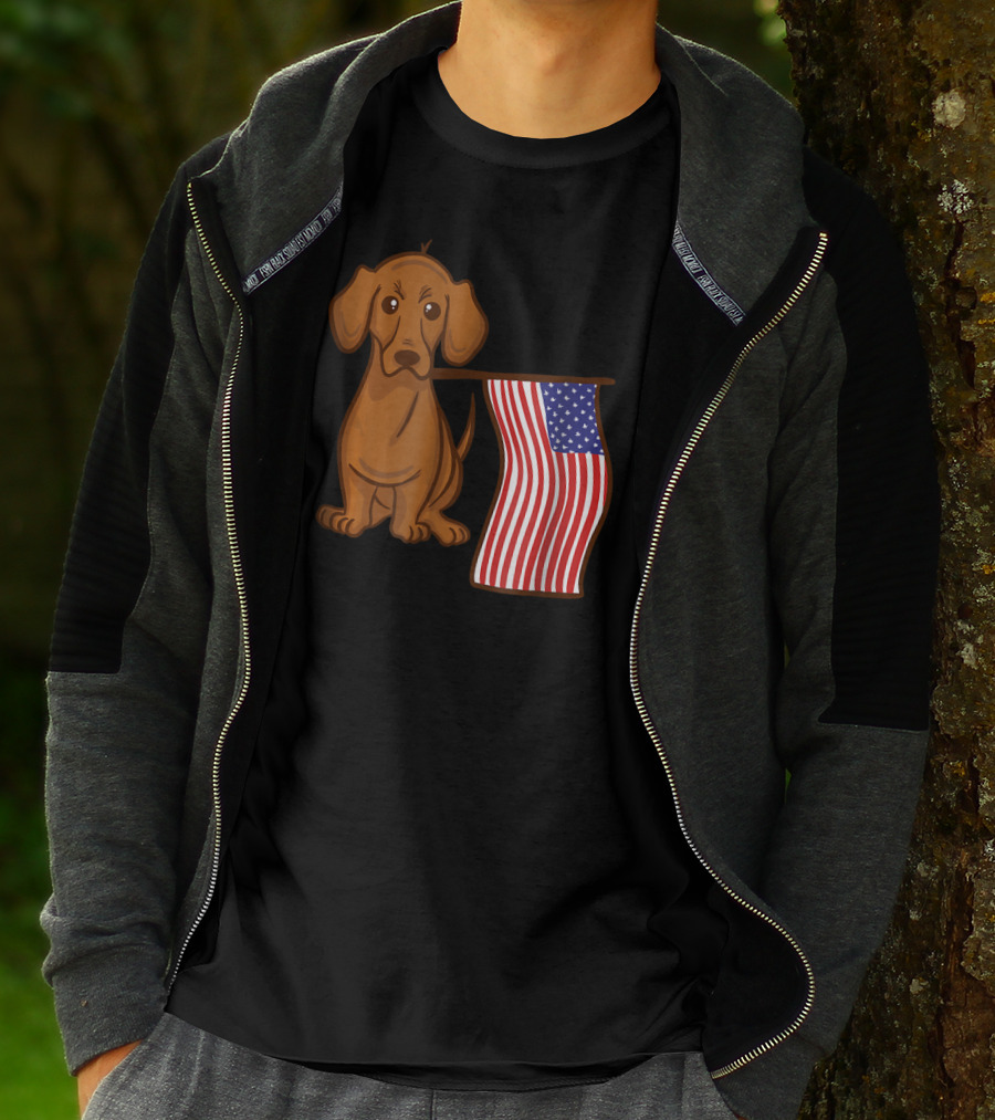 American Flag Dachshund Funny Wien Patriotic Dog T-Shirt