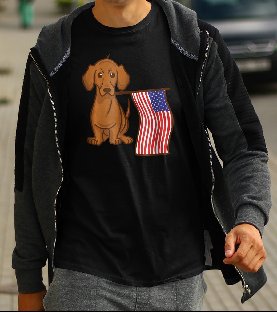 American Flag Dachshund Funny Wien Patriotic Dog T-Shirt