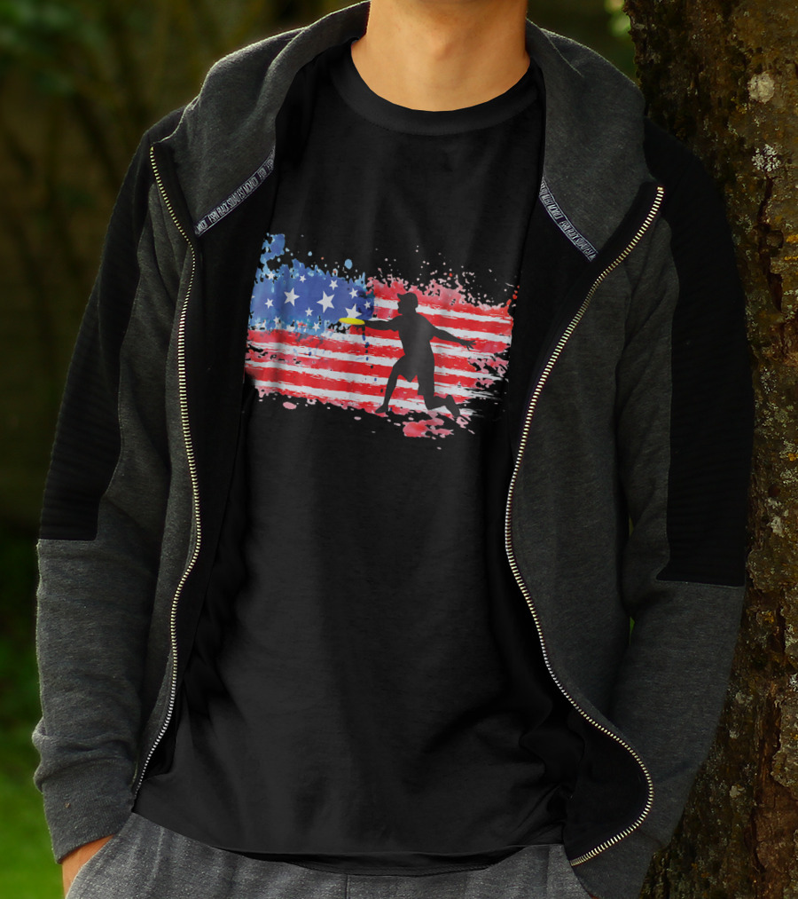 American Flag Frisbee Golf Player T-Shirt