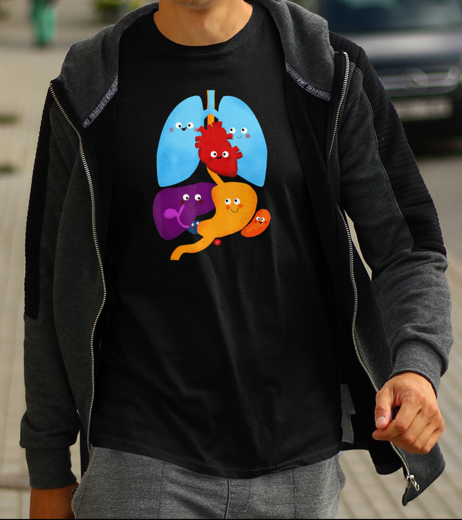 Anatomy Illustrated Heart Lungs Organs Cute Colorful Cartoon Characters T-Shirt